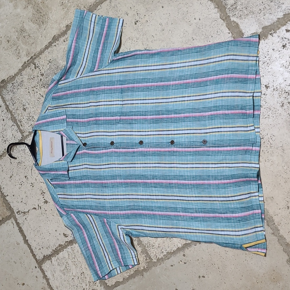 Tommy Bahama Mens Size Large 100% Linen Short Sleeve Button Down Shirt